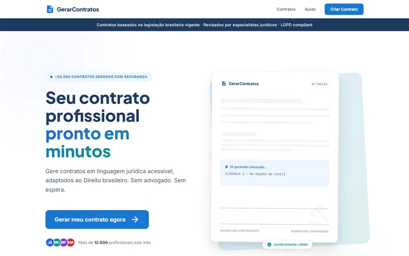 Tela do sistema Gerar Contratos