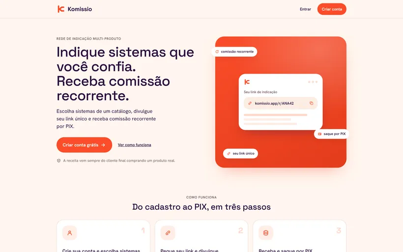 Tela do sistema Komissio